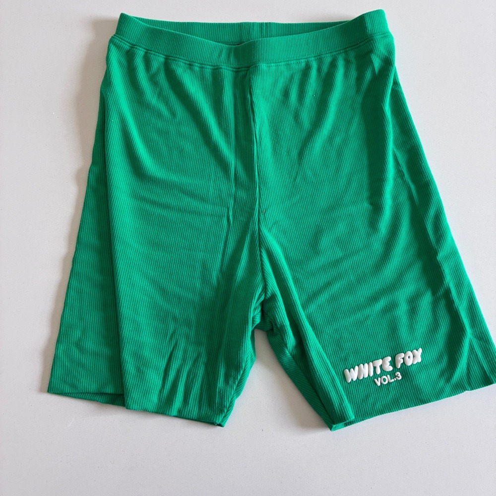 White Fox Boutique Vol 3 Ribbed Biker Shorts Green High Waisted Small